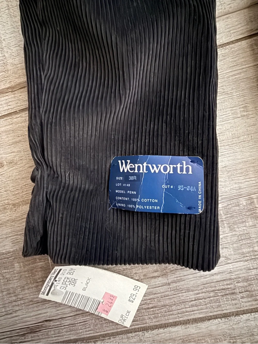 NWT Vintage Wentworth Montgomery Ward Black Corduroy Blazer Sport Coat 38R